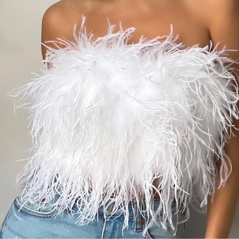 White feather crop top